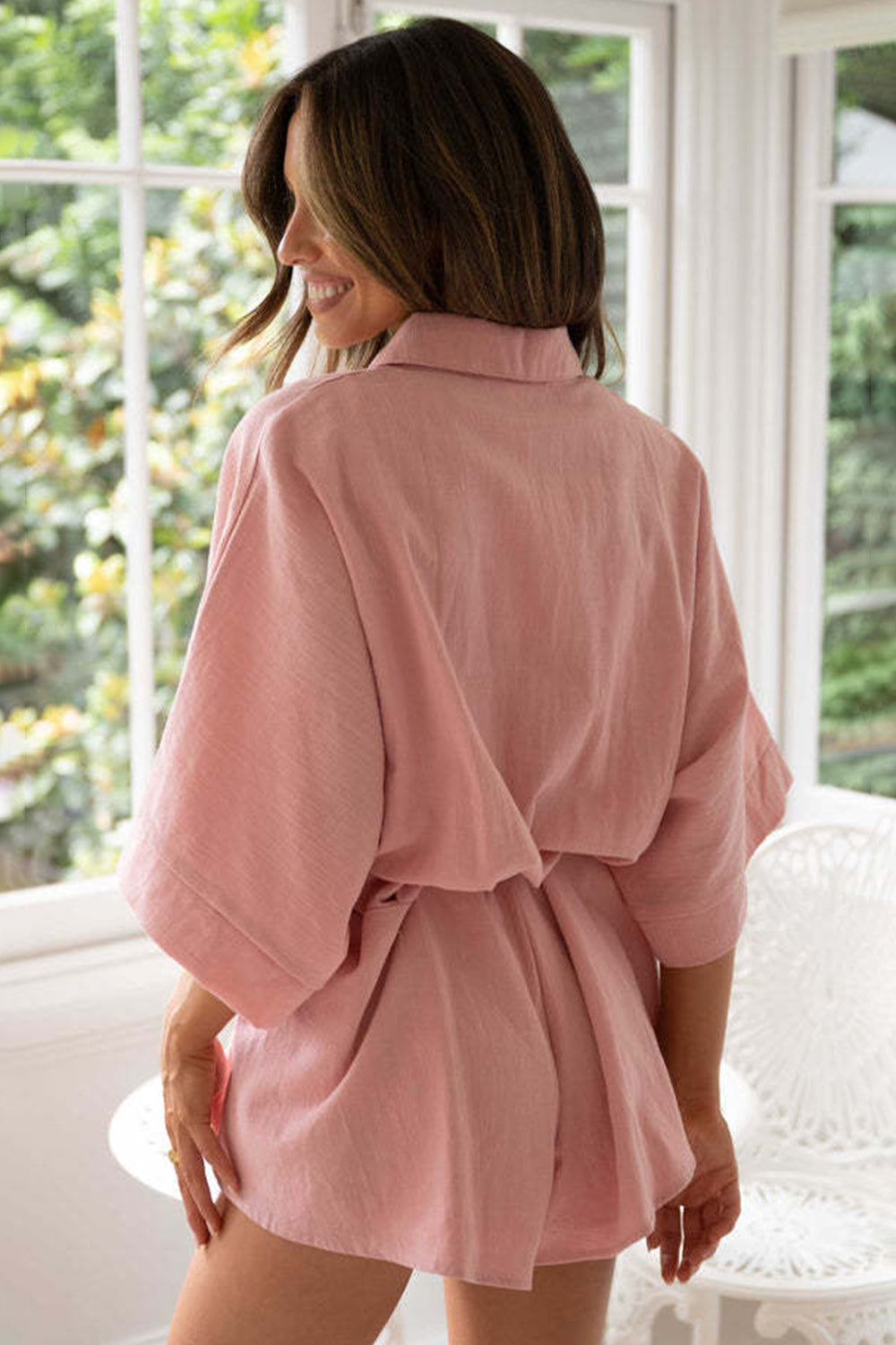 Tied Button Up Collared Neck Mini Romper | Cotton