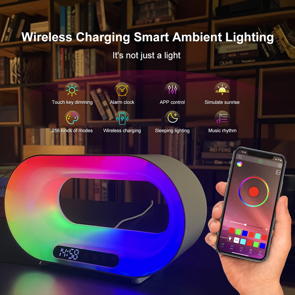 3-in-1 Smart RGB Desk Lamp with Wireless Charger and Alarm Clock