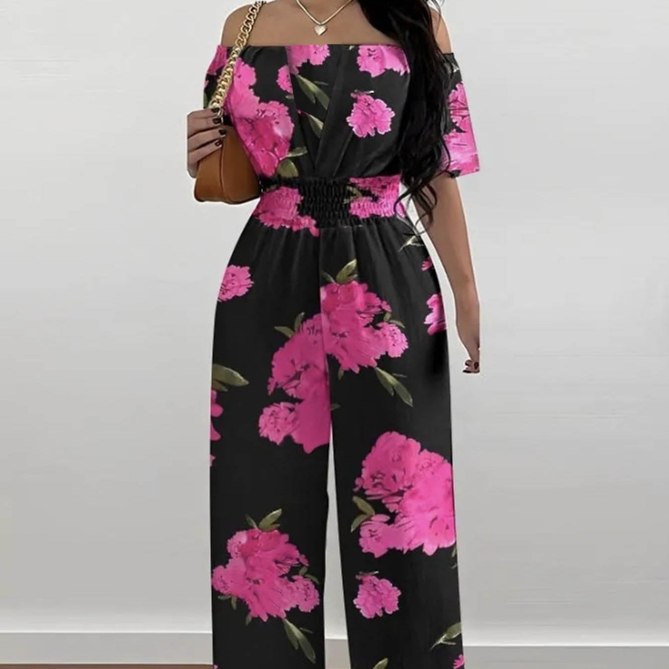 Women's One-Shoulder Floral Print Jumpsuit Casual Summer Romper