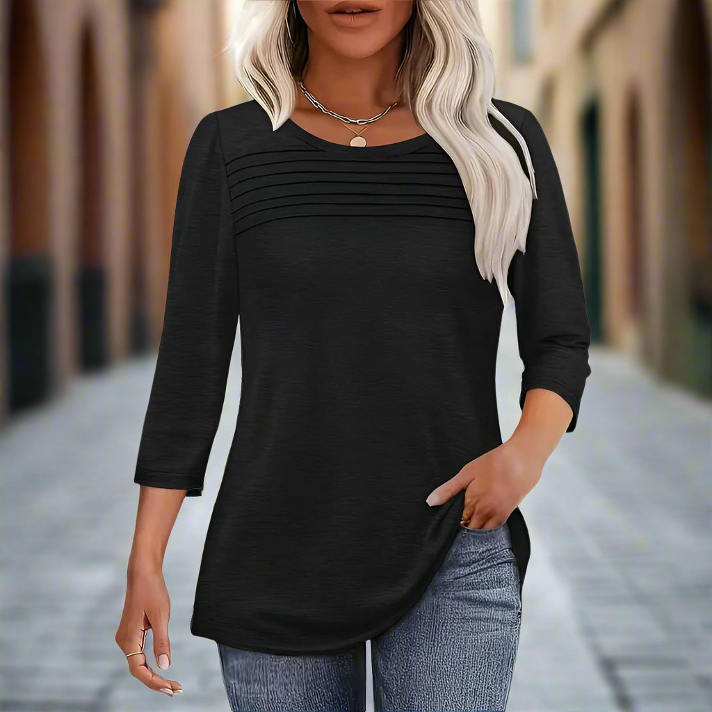 Women's 3-Pack 3/4 Sleeve Pleated Round Neck Tunic Tops