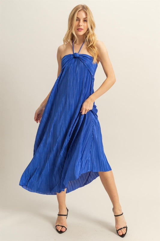 Royal Blue Halter Neck Maxi Dress with Knotted Detail