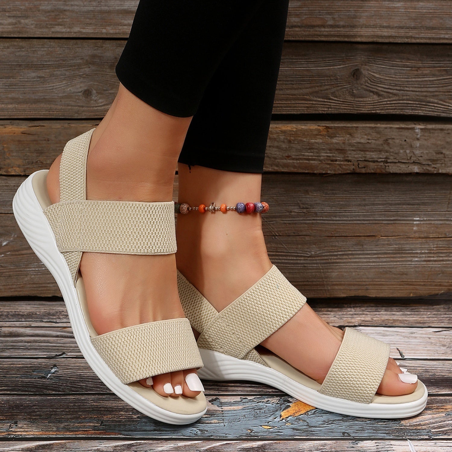 Women Open Toe Elastic Strap Sandals With Low Heel Comfort - Image 12
