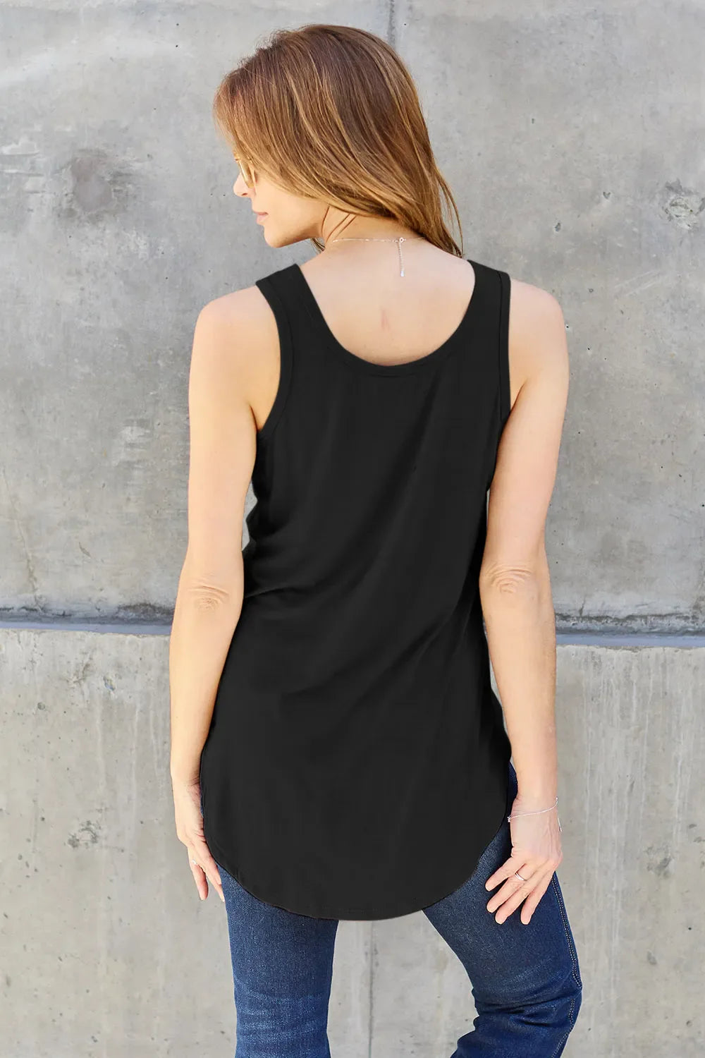 Round Neck Curved Hem Tank Top | Rayon Spandex Knit
