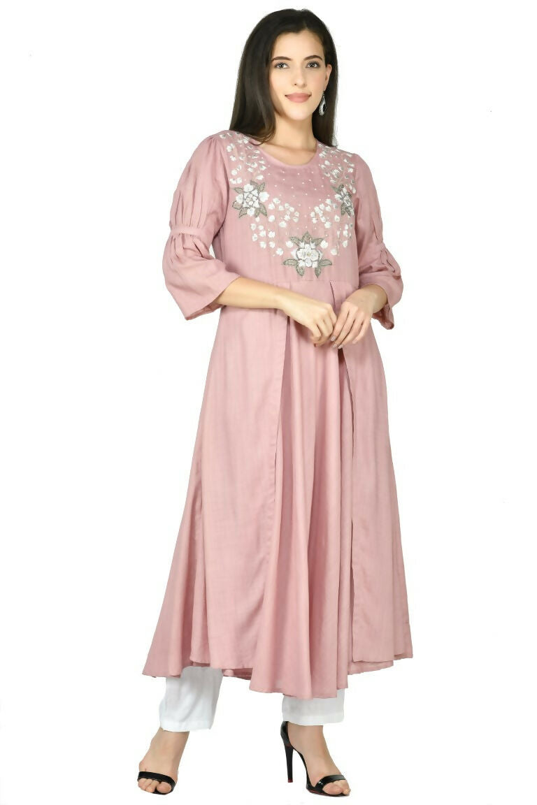 Rose Gold Cotton Rayon Kurta Set - Elegant Ethnic Two-Piece Suit