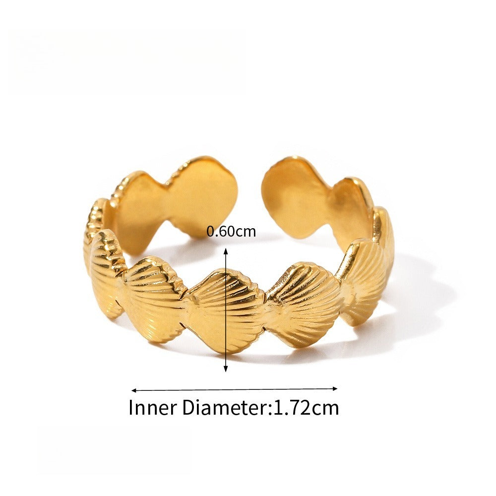 Starfish Shell Adjustable Ring in Gold or Silver Titanium Steel
