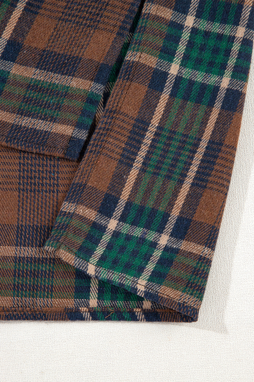 Women's Brown Plaid Button-Up Shacket with Chest Flap Pockets - Image 15