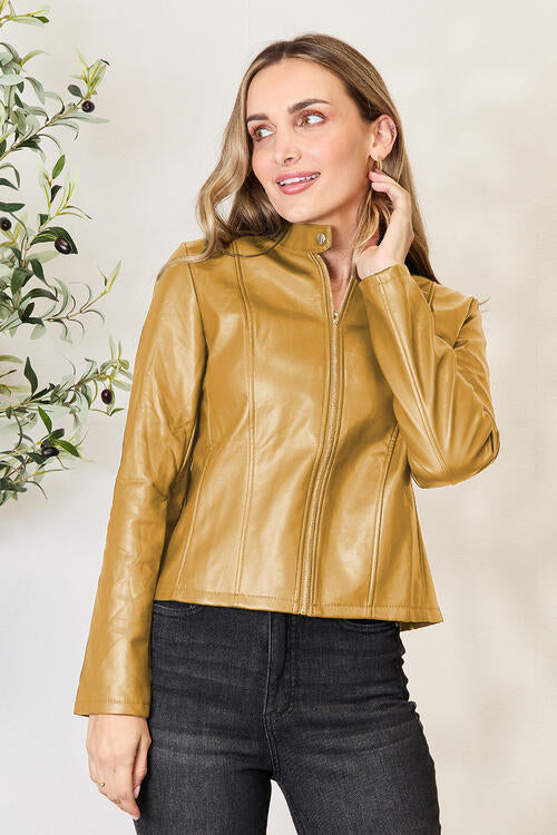 Classic Girls Zip-Up Jacket with Stand Collar for Everyday Wear
