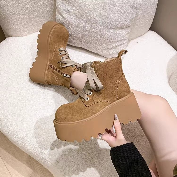 Women's Vintage Lace-Up Chunky Platform Boots Retro Style