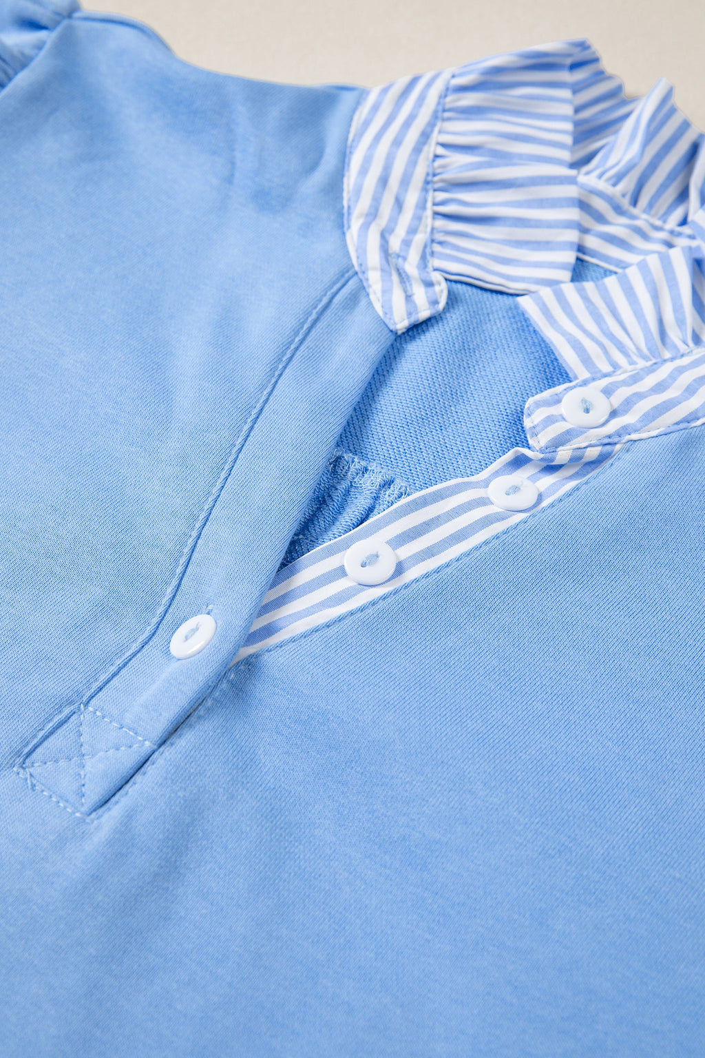 Stripe Frilled Collar Short Sleeve Blouse with Puff Sleeves