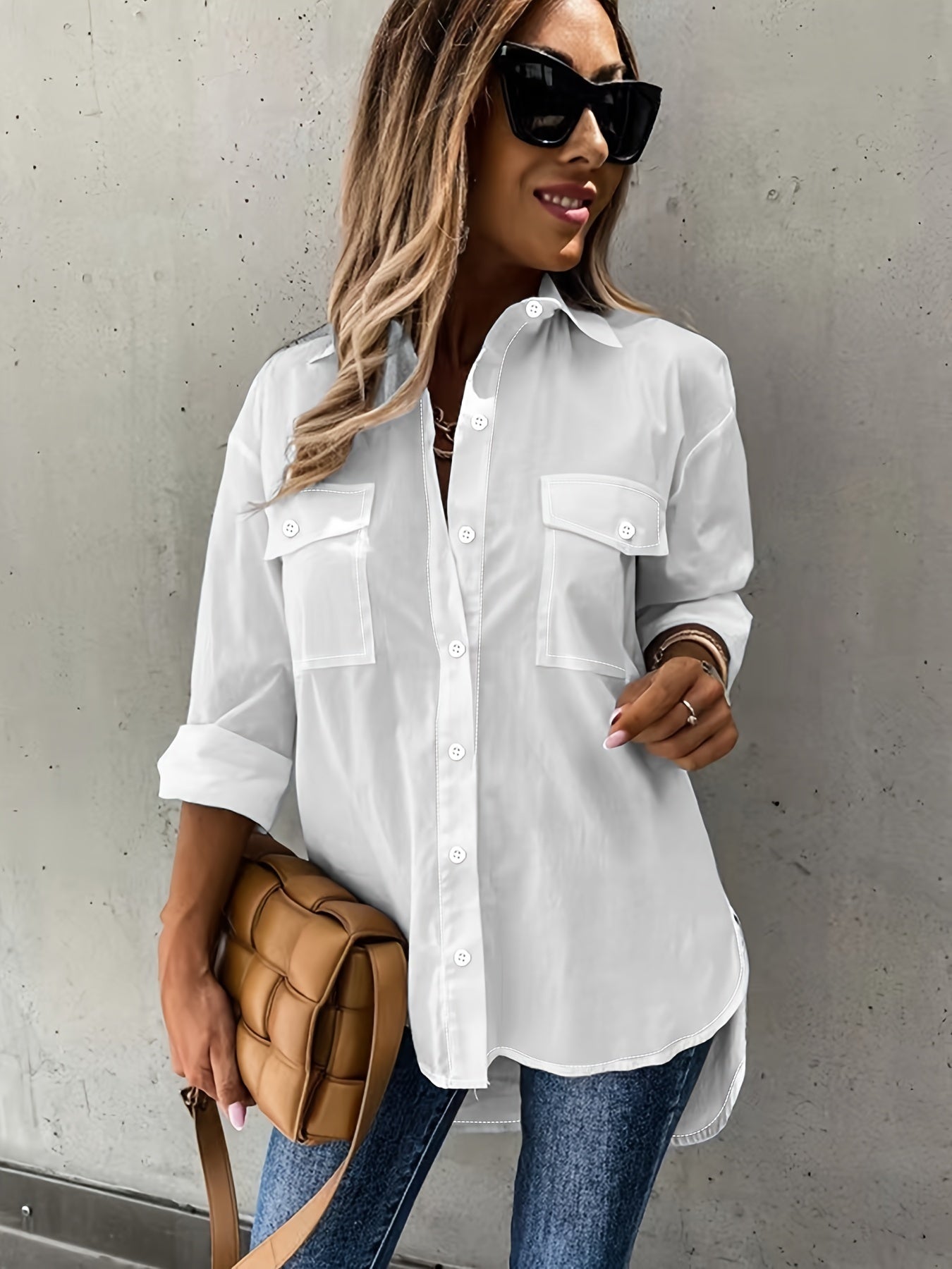 Women's Long Sleeve Button Down Shirt with Pocket Detail - Image 5