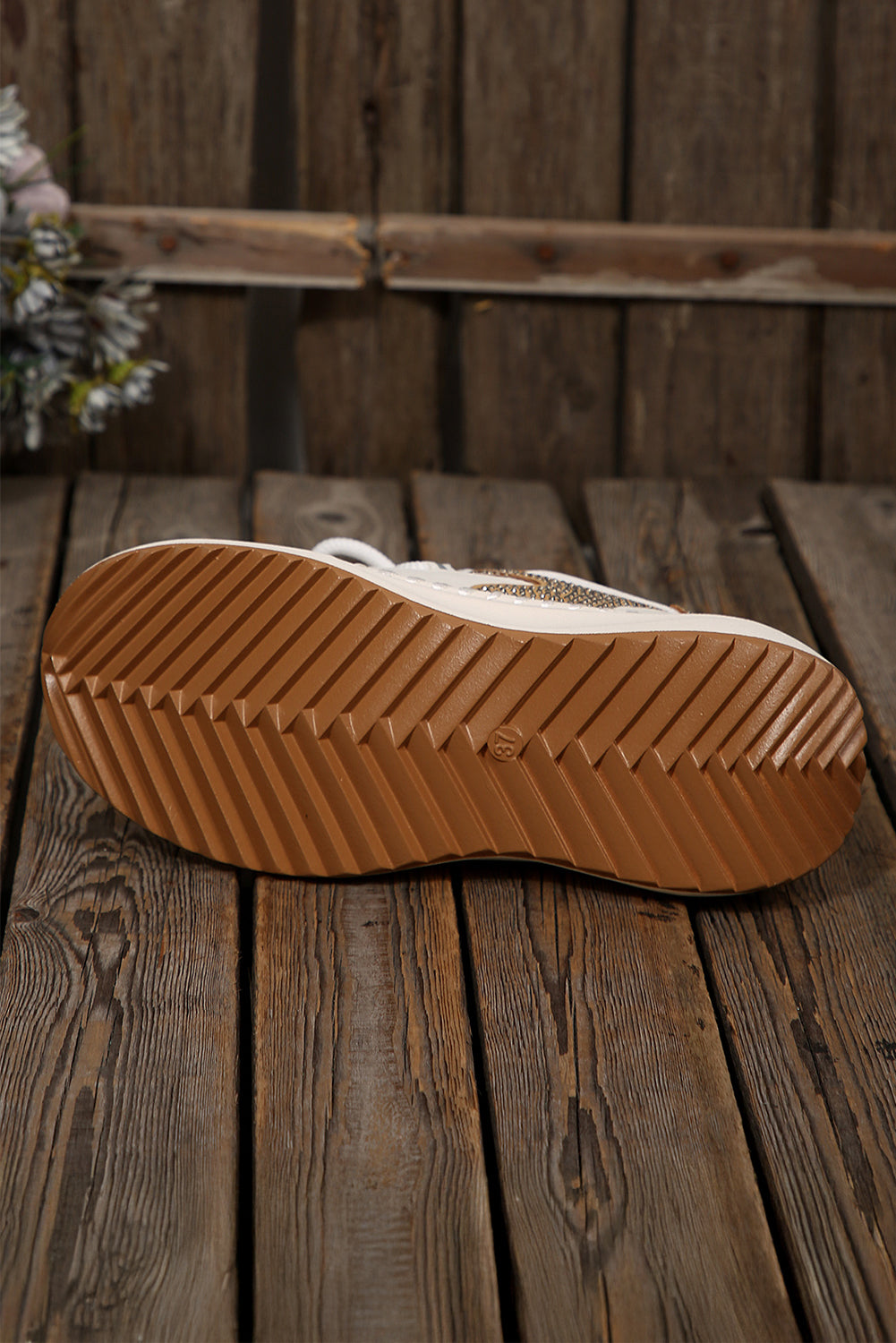 White Rhinestone PU Leather Platform Casual Sneakers