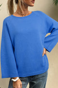White Solid Color Knit Dolman Sweater with Bracelet Sleeves
