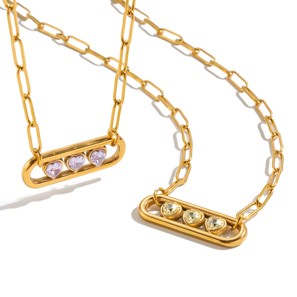 OT Heart-shaped Zircon Pendant Necklace