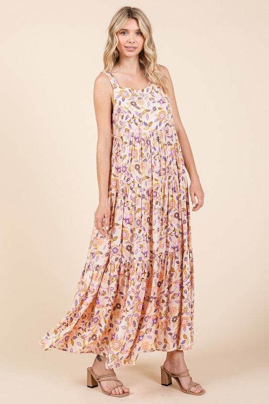 Floral Print Sleeveless Empire Waist Maxi Dress