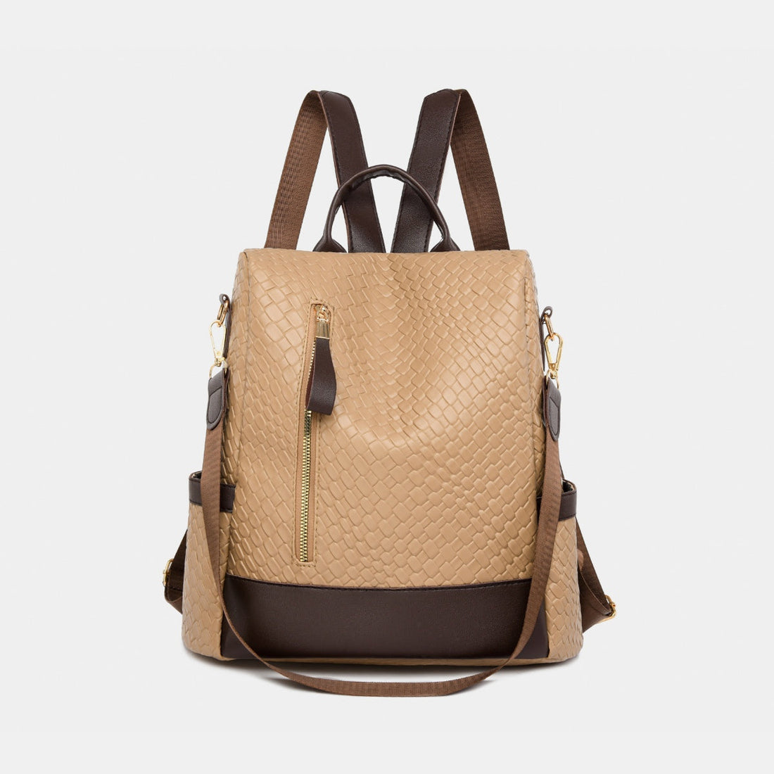 Woven Texture PU Leather Backpack Convertible Shoulder Bag