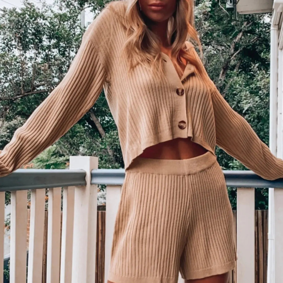 Fashionable Women's Sweater and Shorts Set (2 Pieces)