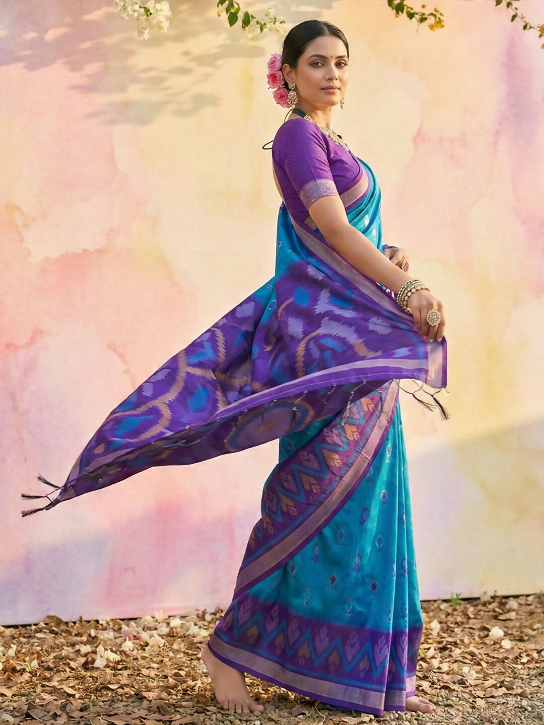 Blue Soft Silk Saree with Matching Silk Blouse Set