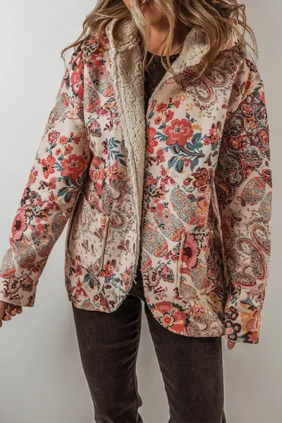 Vintage Bohemian Floral Printed Hooded Jacket for Women