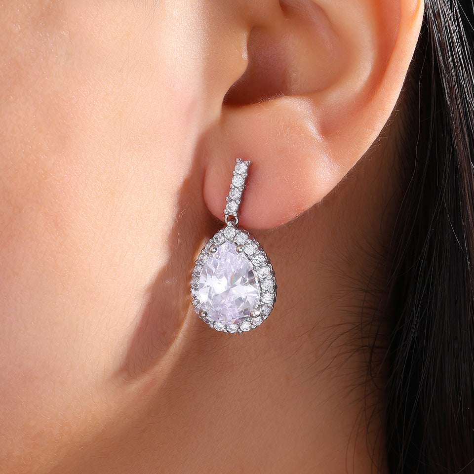 RAKOL Long Water Drop Dangle Earrings, Copper Set Zircon Elegant Women Ear Jewelry For Wedding Banquet Party Occasions