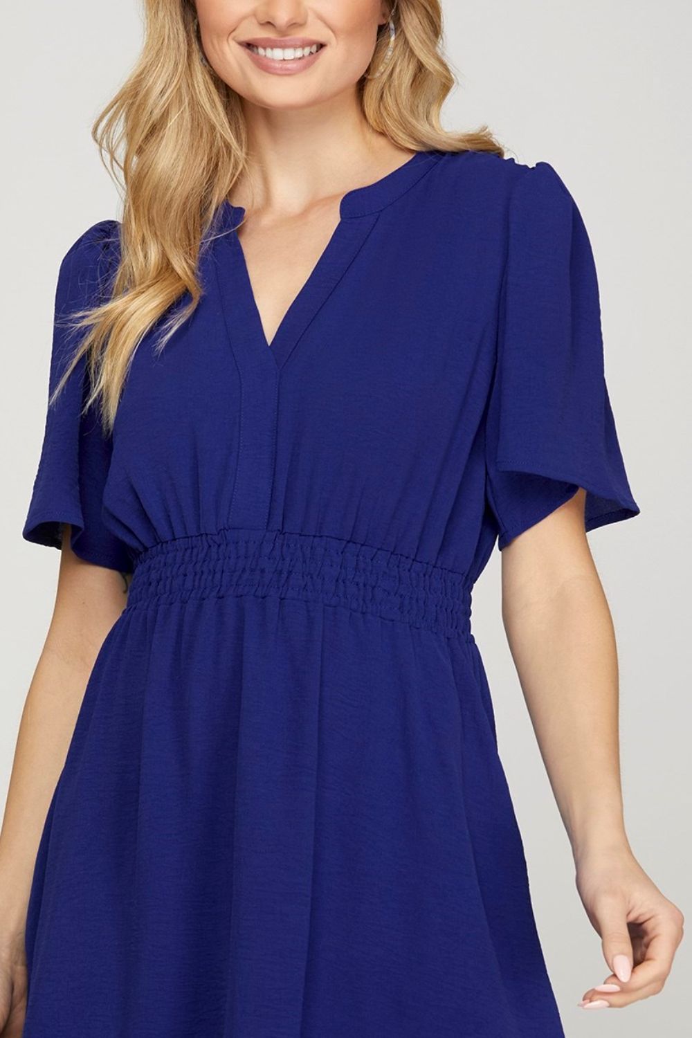 Ruffled Surplice Mini Dress with Flutter Sleeves