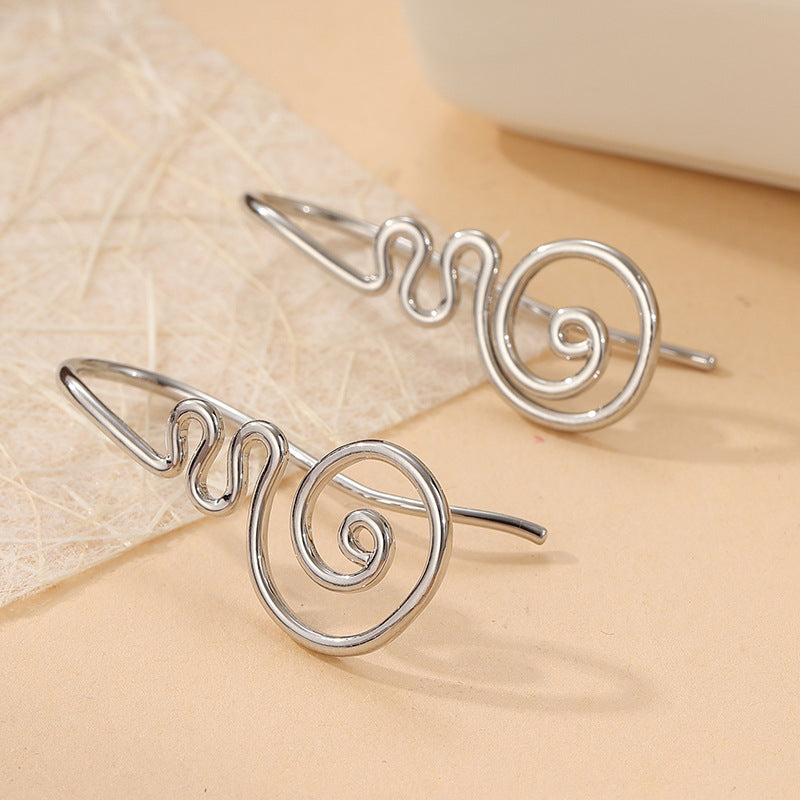 Minimalist Spiral Drop Earrings Silver Tone Brass Women Artistic Daily Casual Fashion Jewelry Elegant Lightweight