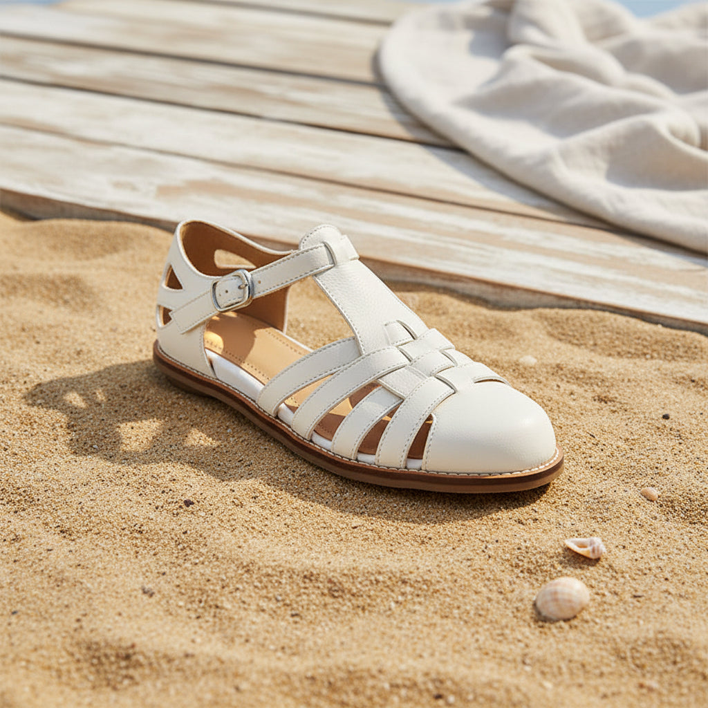 Women's Washed Leather Fisherman Sandals Closed-Toe Woven Strap
