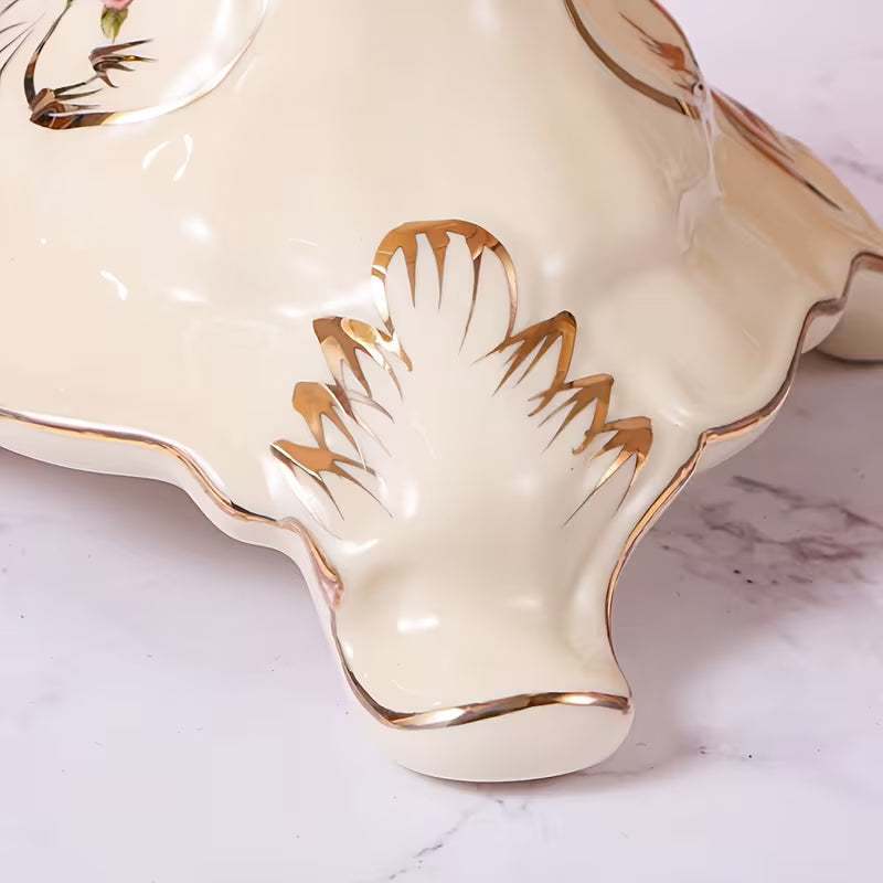 13-Inch Oval Ceramic Fruit Plate with Pedestal Foot Stand