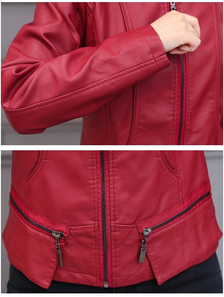 Women's Korean-Style Slim Fit Motorcycle Leather Jacket