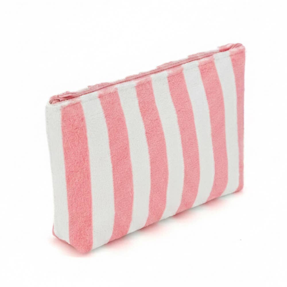Large Pink Striped Terry Cloth Cosmetic Pouch