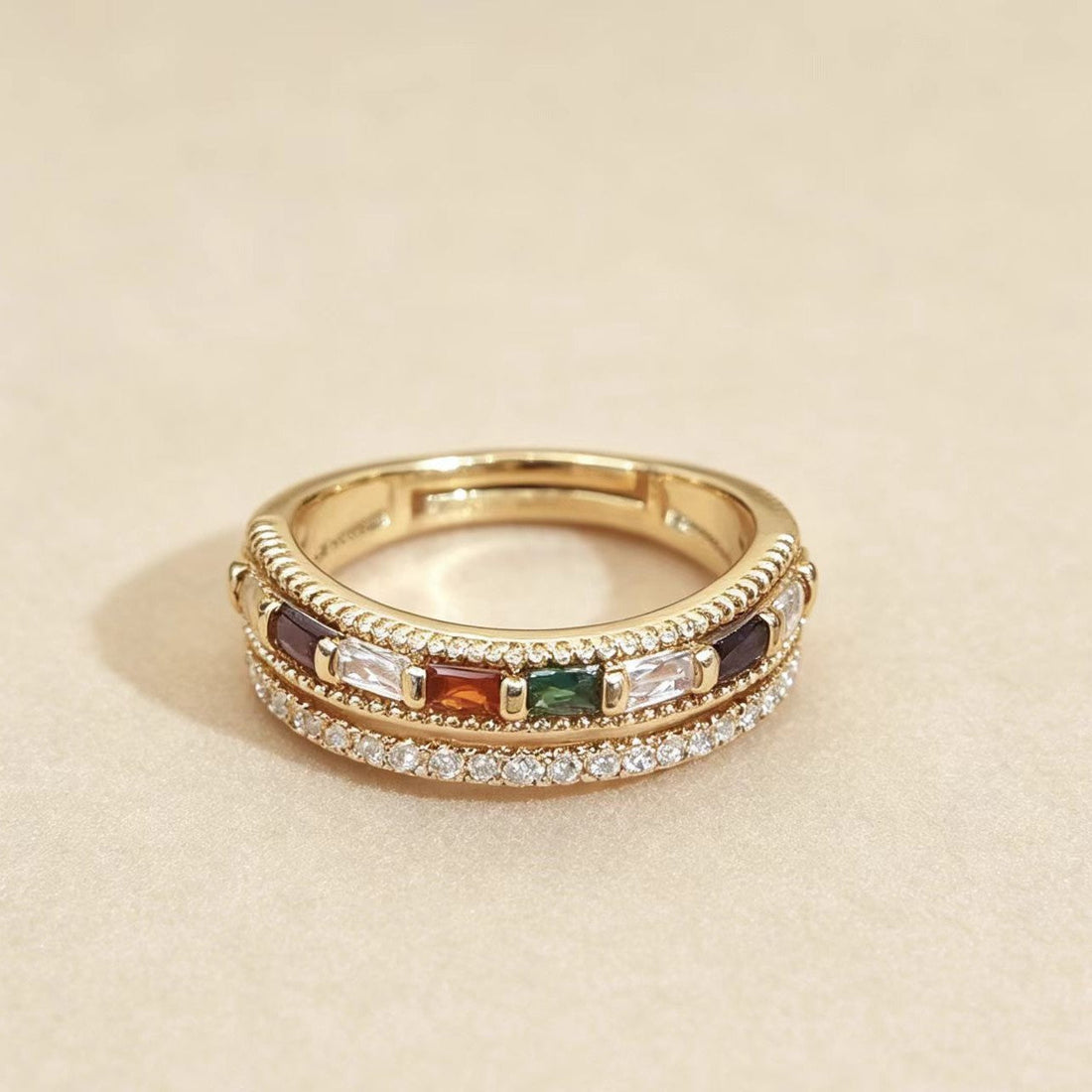 Elegant gold-plated double-layer ring featuring a round geometric design