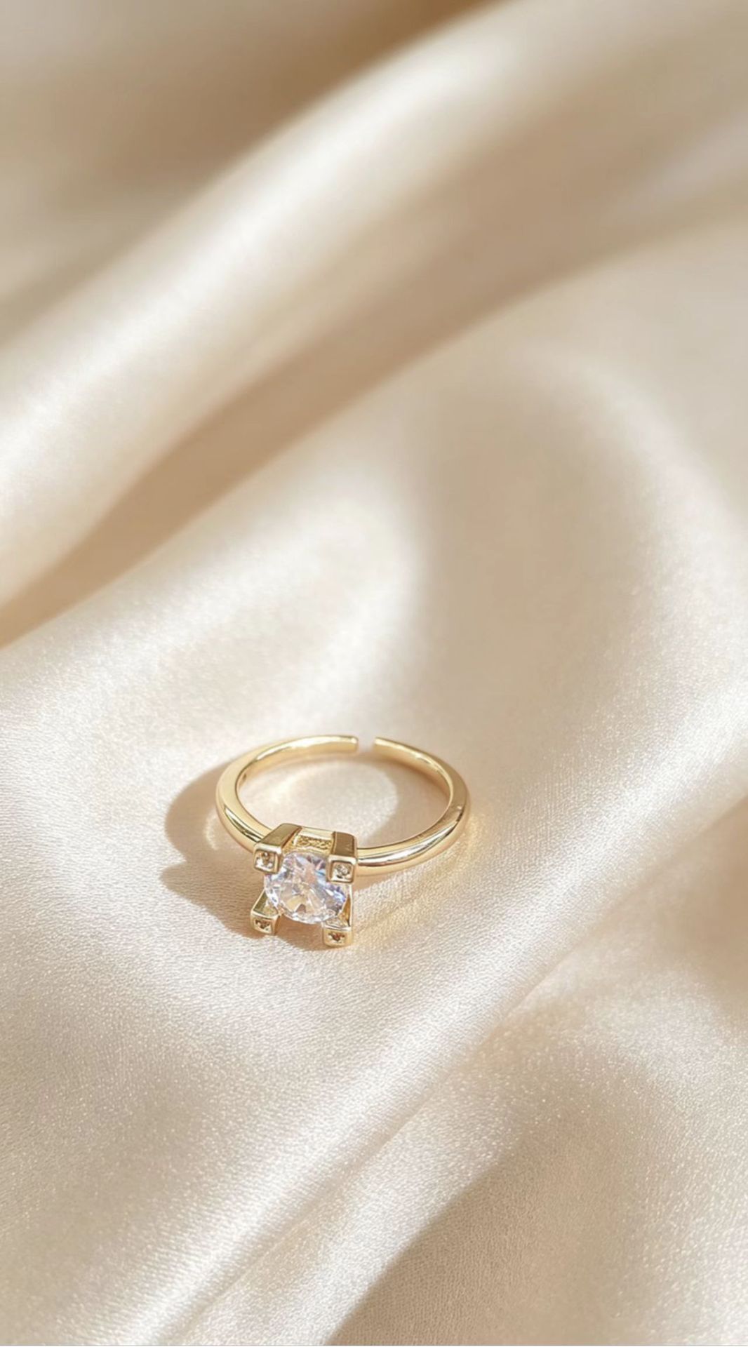 Gold Square Open Ring for Women, Modern Light Luxury Statement