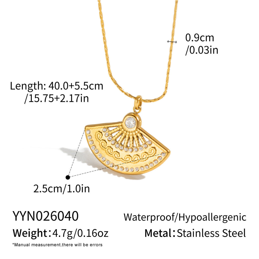 Fan-shaped Rhinestone Pendant Necklace