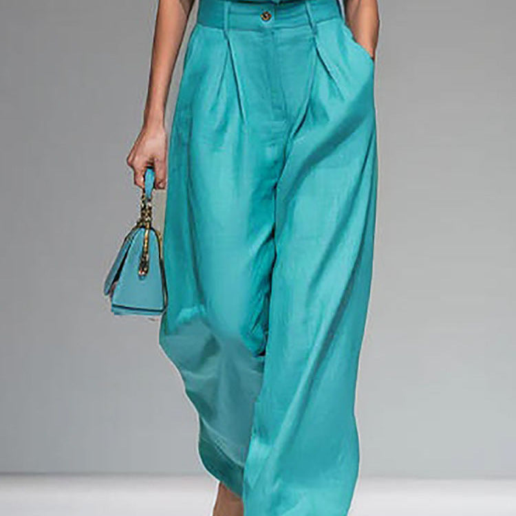 Women’s Sleeveless Button-Down Vest and Wide-Leg Pants Set - Image 2