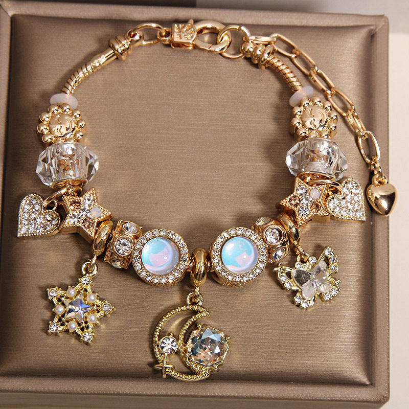 Butterfly Heart-shaped Pendant Beaded Bracelet For Women