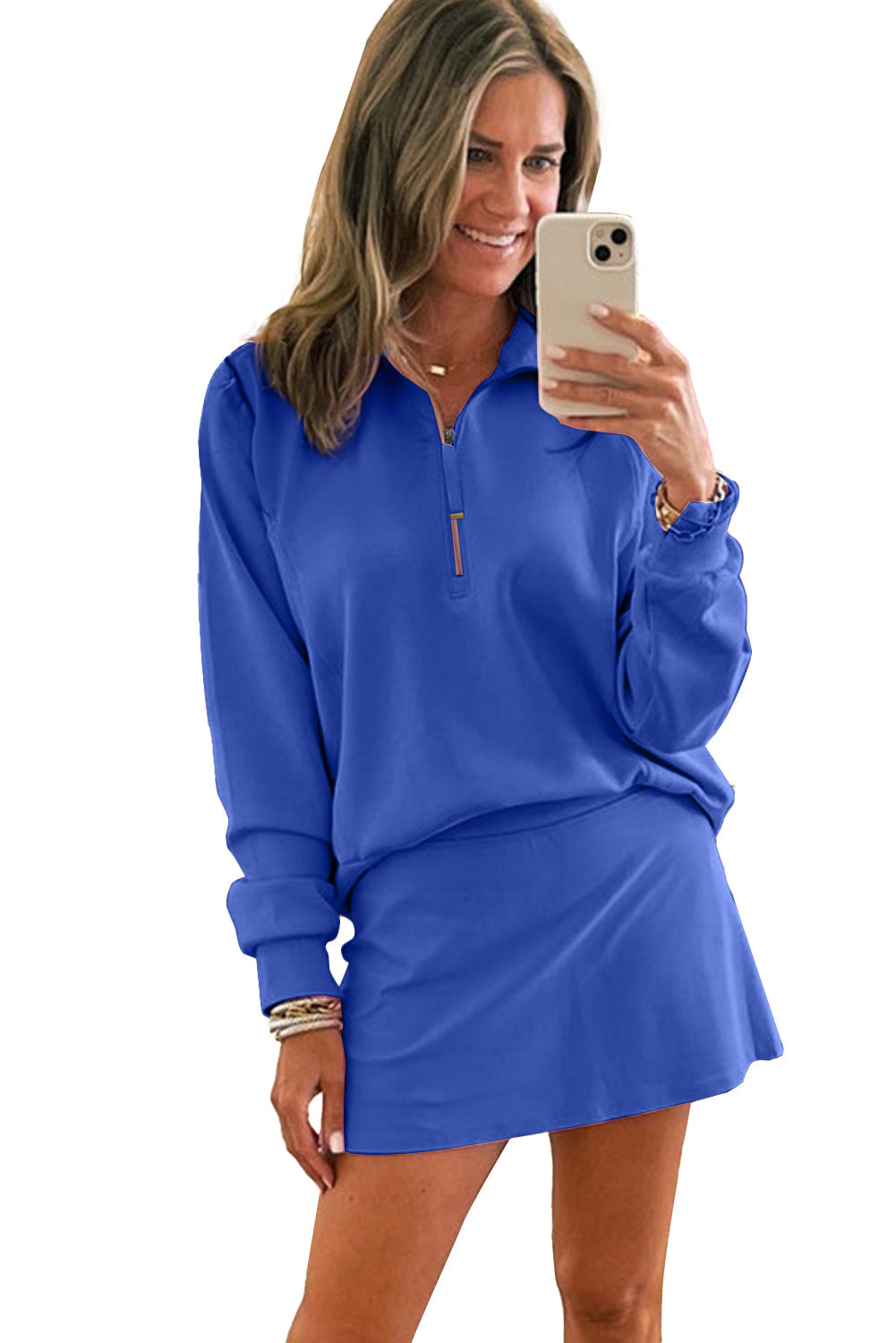 Pink Half Zip Sporty Pullover & Mini Skirt 2pc Set