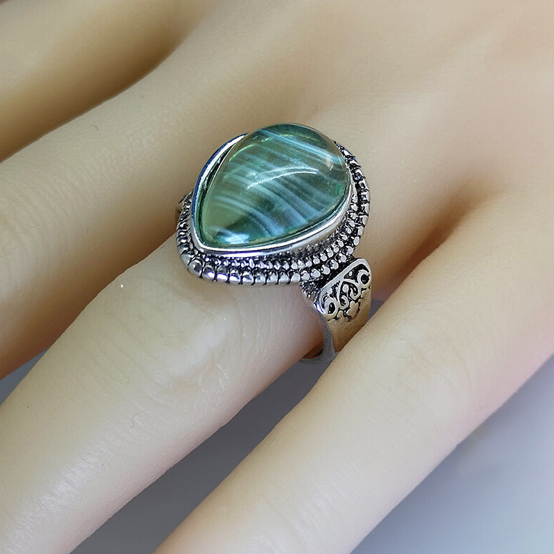 Retro Minimalist Gemstone-Inlaid Womens Ring