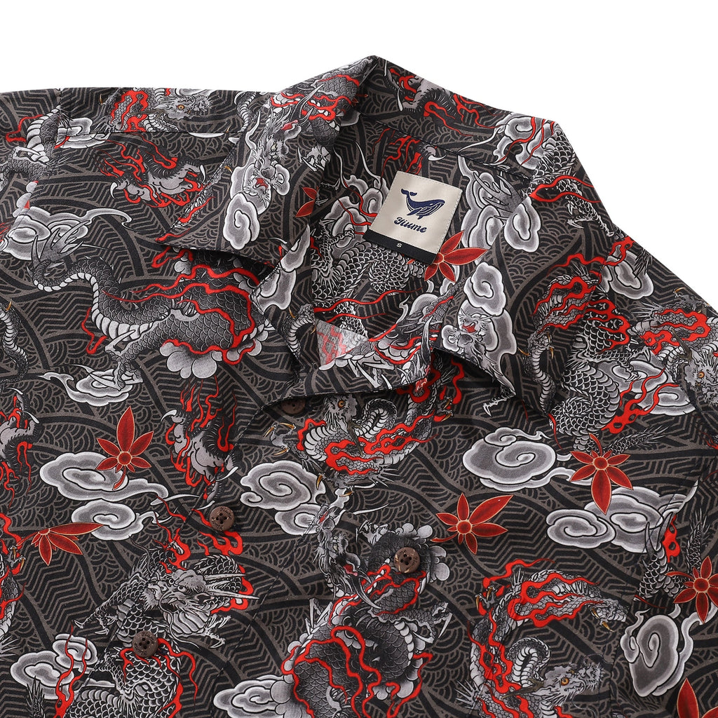 The Dragon's Flight Print Short Sleeve Cotton Camp Collar Shirt