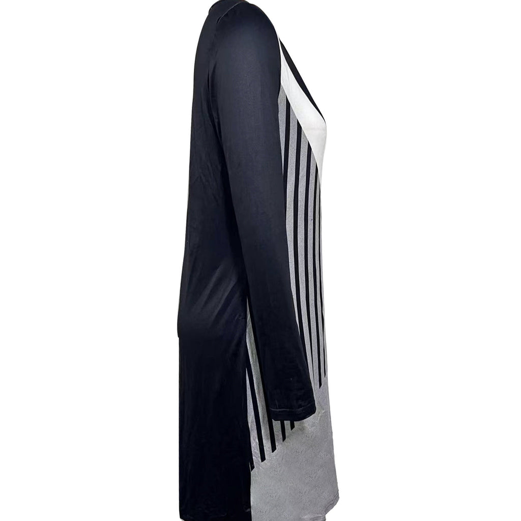 Casual V-Neck Long Sleeve Dress in Black, White, or Grey