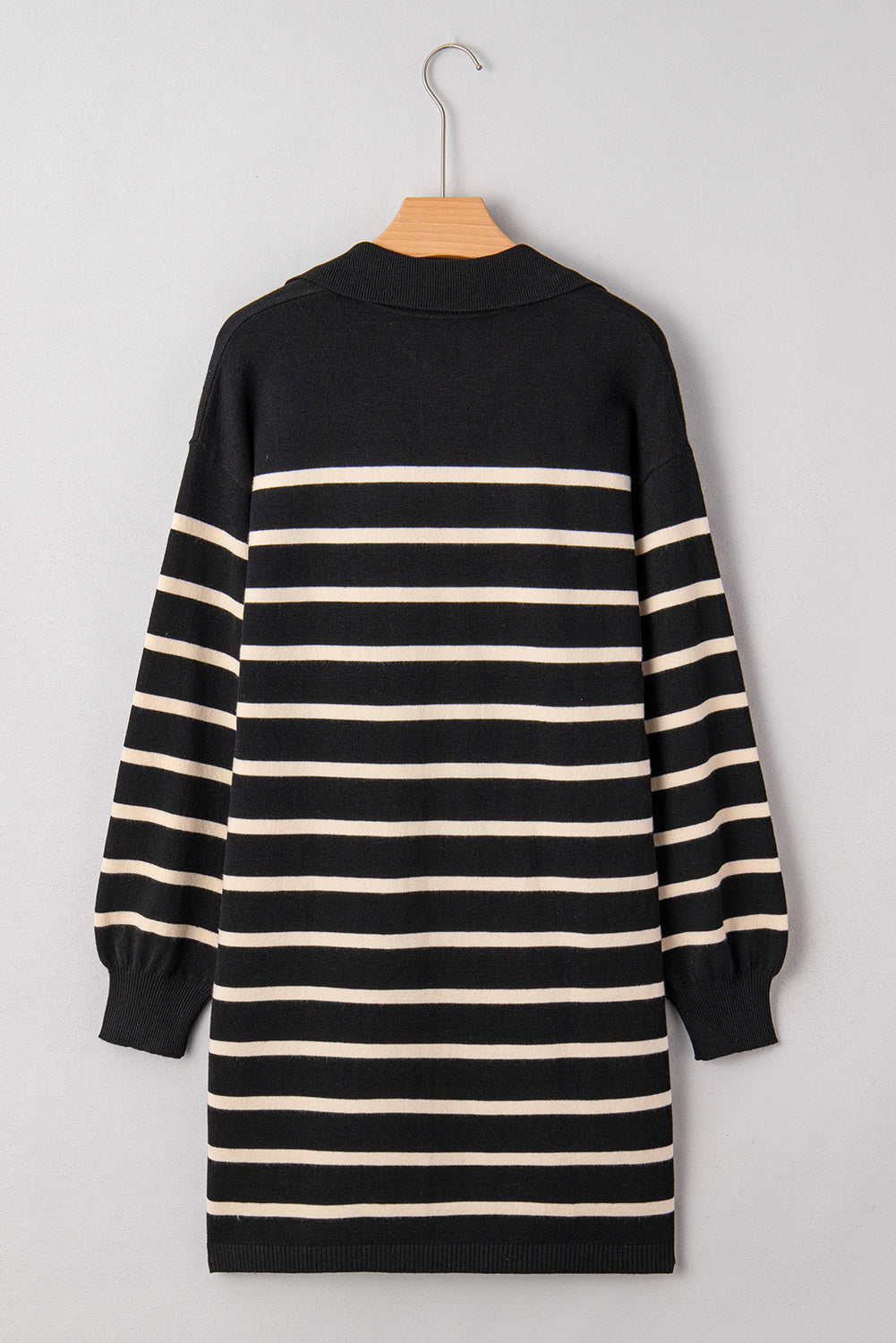 Stripe Puff Sleeve Collared Sweater Mini Dress