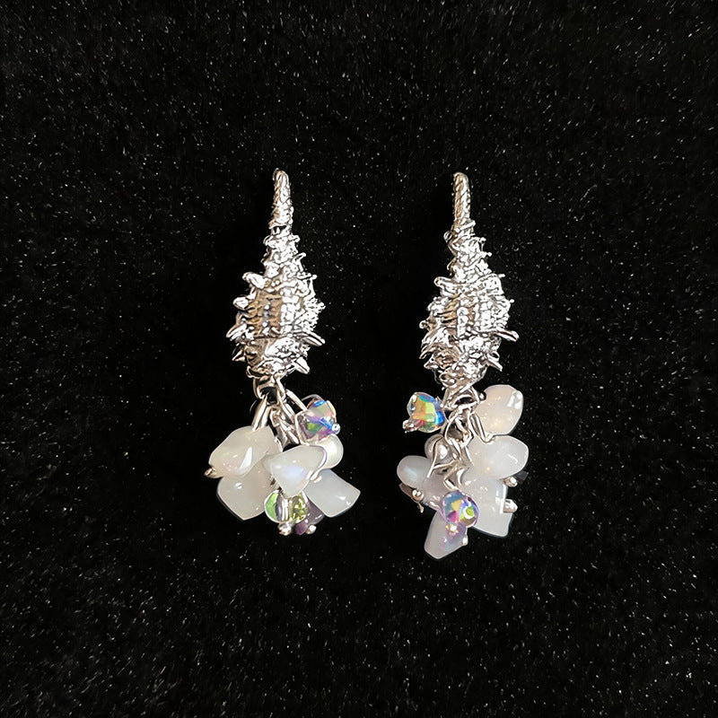 Women Crystal Beaded Tassel Pearl Dangle Stud Earrings,Niche Delicate Light Luxury Fashion Statement Earrings For Daily Party Occasion Jewelry