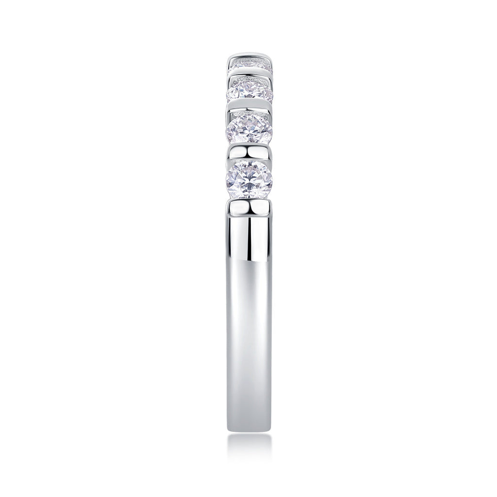 S925 Silver 2.1g Platinum Plated Moissanite Ring, 2.8mm 8pcs D VVS1 Half Eternity Band, GRA Certified US 5-9