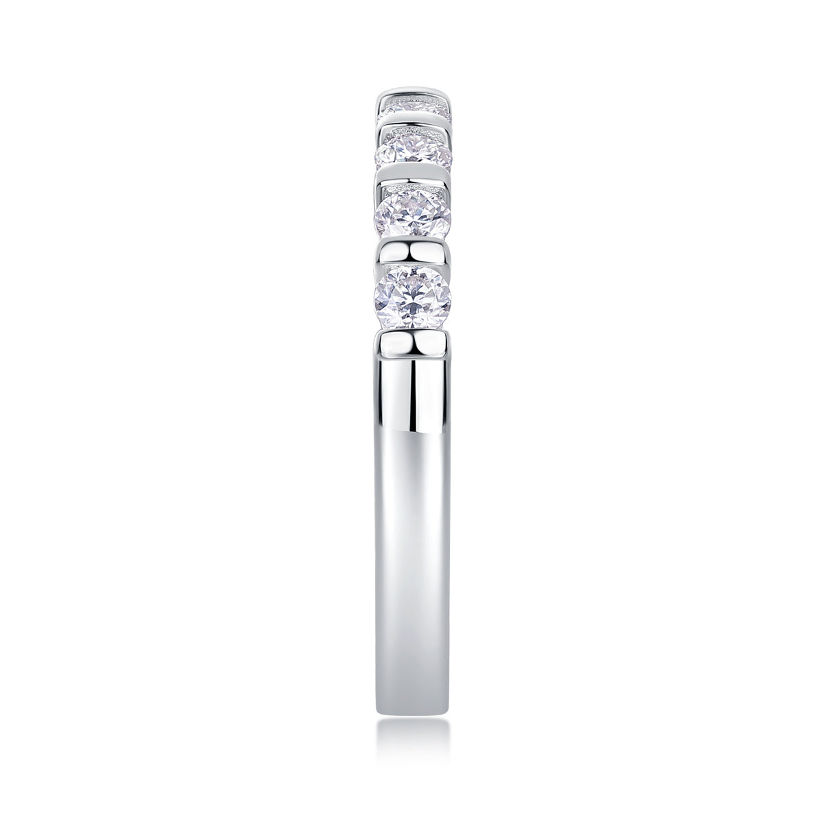 S925 Silver 2.1g Platinum Plated Moissanite Ring, 2.8mm 8pcs D VVS1 Half Eternity Band, GRA Certified US 5-9