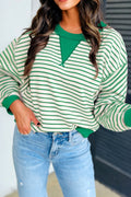Stripe Reverse Seam Patchwork Long Sleeve Top
