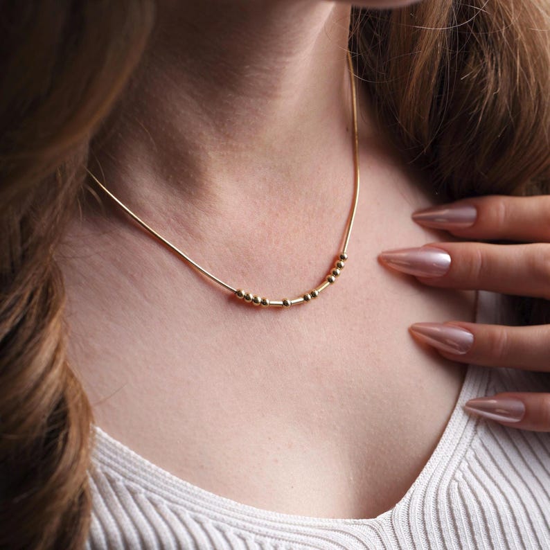 Customized Morse Code Bead Necklace Minimalist Secret Message