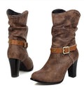 Pleated Mid-Heel Boots