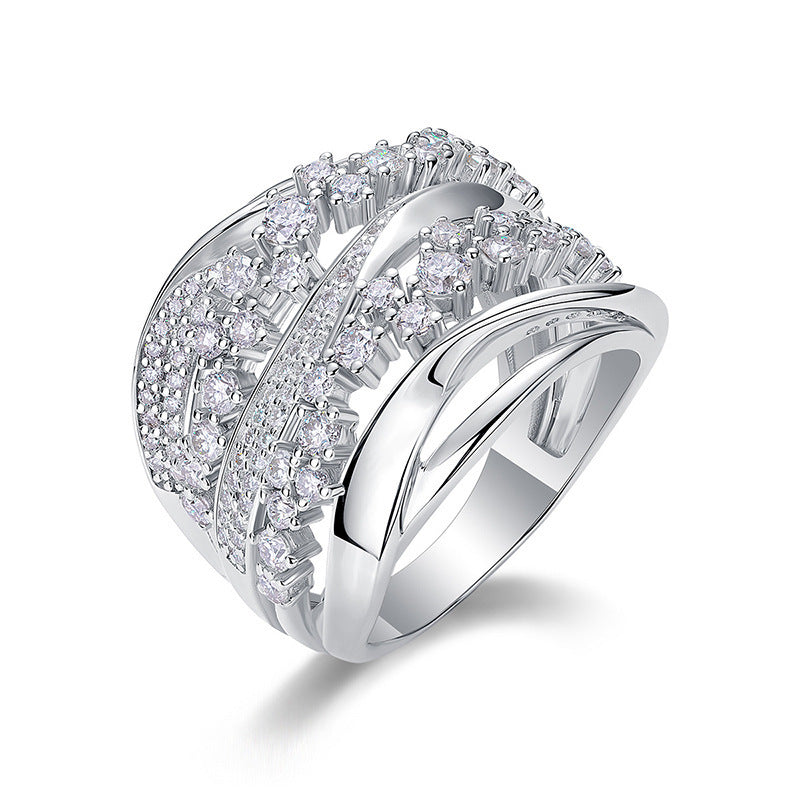Geometric Cubic Zirconia Statement Ring in Platinum Plated Copper