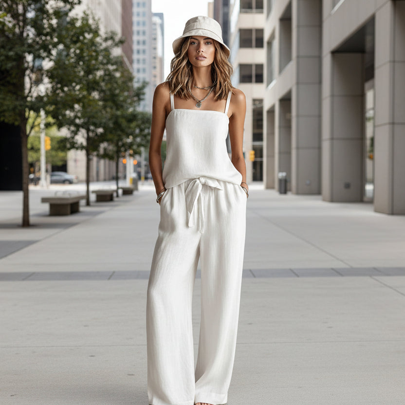 Women's Spaghetti Strap Cami Top and Wide-Leg Pants Set
