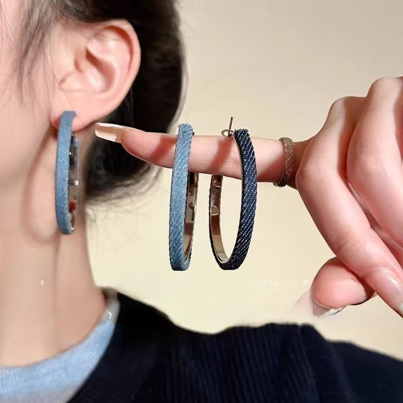 2026 Denim Hoop Earrings European Style Bold Stage Jewelry