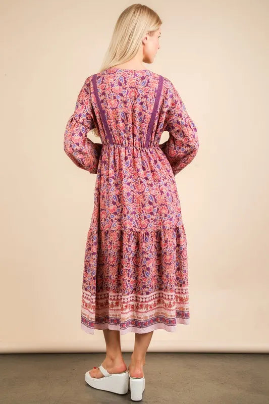 Floral Boho V-Neck Balloon Sleeve Summer Mini Dress
