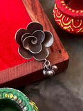 Lotus shape oxidized brass ring featuring intricate floral detailing